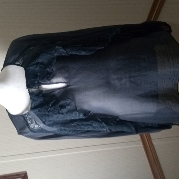 Elegant  Navy blue,Blouse with Lace Details, Cottage Core, Silk, Cotton - Picture 7 of 11